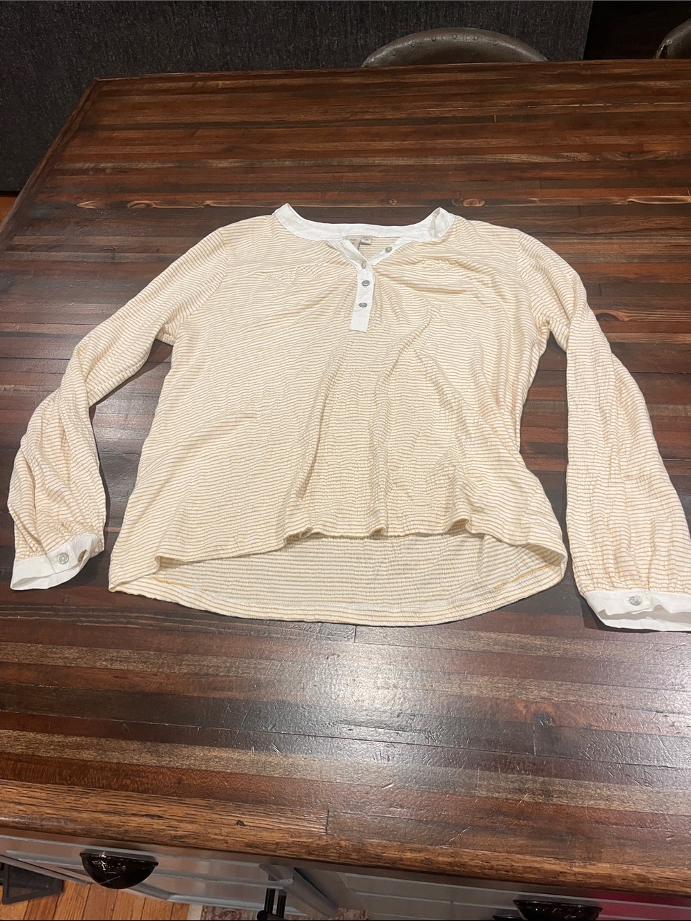 dolan Cream Striped Long Sleeve Henley Top with White Trim small